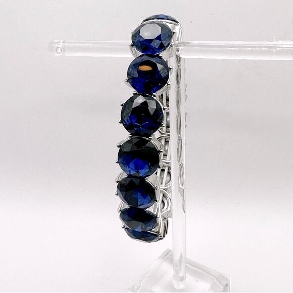 Charter Club Stretch Bracelet Blue Crystals Silver Tone Oversized Preppy Jewelry - Picture 3 of 9